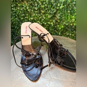 Vintage Miu Miu black leather floral heels